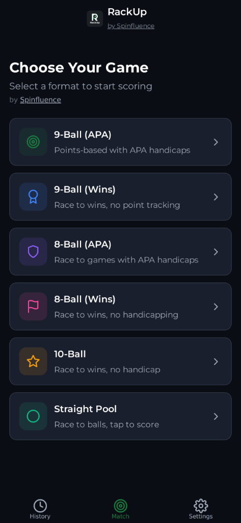 RackUp choose your game